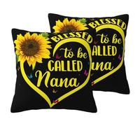 JEJEA Blessed To Be Called Nana - Juego de 2 fundas de almohada decorativas de lino de imitación con estampado de girasoles para sala de estar, cama, sofá