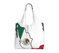 JEJEA Bolsa de lona con estampado de mapa de la bandera de México para mujer, bolsa de playa, bolsas de compras, bolsa de hombro, bolsas de comestibles reutilizables, Black, Talla única