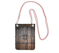 JEJEA Bolso cruzado para teléfono con estampado de puerta de madera rústica para mujeres y hombres, correa ajustable, para viajes, compras, Pink, Talla única