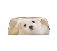 JEJEA Bonito estuche de cuero con estampado de cachorro maltés, gran capacidad, bolsa de papelería para bolígrafos, bolsa de maquillaje versátil, Silver, Talla única, Neceser