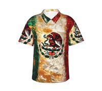 JEJEA Camisa hawaiana con estampado de bandera mexicana americana para hombre, manga corta con botones, camisas de playa de verano, camiseta cubana casual, Negro, S