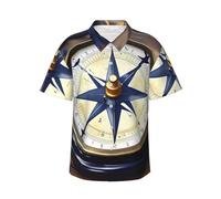 JEJEA Camisa hawaiana con estampado de brújula náutica para hombre, manga corta con botones, camisas de playa de verano, camiseta cubana casual, Negro, M
