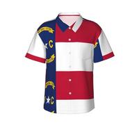 JEJEA Camisa hawaiana con estampado de la bandera del estado de Carolina del Norte para hombre, manga corta con botones, camisas de playa de verano, camiseta cubana casual, Negro, S