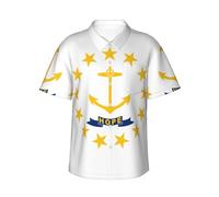 JEJEA Camisa hawaiana con estampado de la bandera del estado de Rhode Island para hombre, manga corta con botones, camisas de playa de verano, camiseta cubana casual, Negro, XL