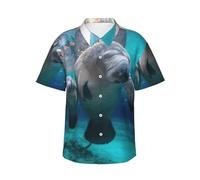 JEJEA Camisa hawaiana con estampado de manatíes de las Indias Occidentales para hombre, manga corta con botones, camisas de playa de verano, camiseta cubana casual, Negro, 3XL