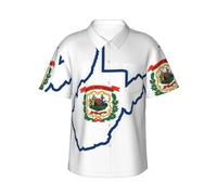 JEJEA Camisa hawaiana con estampado de mapa de la bandera del estado de Virginia Occidental para hombre, camisa de manga corta con botones, camisas de playa de verano, camiseta cubana casual, Negro