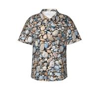JEJEA Camisa hawaiana con estampado de piedras guijarros para hombre, manga corta, con botones, camisas de playa de verano, camiseta cubana casual, Negro, 3XL