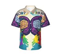 JEJEA Camisa hawaiana con estampado de ventaja de cerebro izquierdo y derecho para hombre, manga corta con botones, camisas de playa de verano, camiseta cubana casual, Negro, XXL