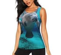 JEJEA Camiseta sin mangas con estampado de manatíes de las Indias Occidentales para mujer, camisetas de yoga de secado rápido, sin mangas, camiseta atlética de ajuste holgado, Negro, XL