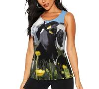 JEJEA Camiseta sin mangas con estampado de vacas blancas y negras para mujer, camisetas de yoga de secado rápido, camisetas deportivas de ajuste holgado, Negro, L