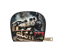 JEJEA Cartera con diseño de tren de locomotora de vapor, cartera pequeña con cremallera, tarjetero de cuero, White, Talla única