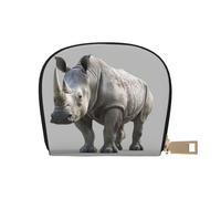 JEJEA Cartera con estampado de rinoceronte animal, tarjetero pequeño con cremallera, tarjetero de cuero, White, Talla única