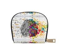 JEJEA Cartera para tarjetas de crédito con impresión de ventaja del cerebro izquierdo y derecho, cartera pequeña con cremallera, tarjetero de cuero, White, Talla única