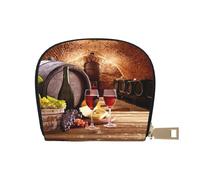 JEJEA Cartera pequeña con cremallera para tarjetas de crédito con estampado de bodega de vino tinto, White, Talla única