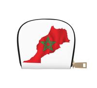 JEJEA Cartera pequeña para tarjetas de crédito con diseño de mapa de la bandera de Marruecos, cartera pequeña con cremallera, tarjetero de cuero, White, Talla única