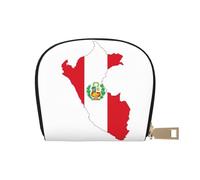 JEJEA Cartera pequeña para tarjetas de crédito con diseño de mapa de la bandera de Perú, tarjetero pequeño con cremallera, tarjetero de cuero, White, Talla única