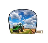 JEJEA Cartera pequeña para tarjetas de crédito con diseño de tractor bajo cielo azul y nubes blancas, tarjetero pequeño con cremallera, tarjetero de cuero, White, Talla única