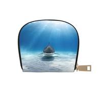 JEJEA Cartera pequeña para tarjetas de crédito con estampado de tiburón tigre, tarjetero pequeño con cremallera, tarjetero de cuero, White, Talla única