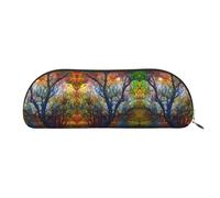 JEJEA Colorful Life Trees - Estuche de piel con cremallera, estuche para lápices, estuche para lápices, bolsa para lápices, bolsa para cosméticos de maquillaje, Gold, Talla única, Neceser