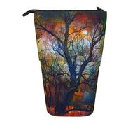 JEJEA Colorful Life Trees - Estuche telescópico multifuncional para lápices, estuche portátil para artículos de papelería, bolsa de cosméticos, Black, Talla única, Organizador de bolsas