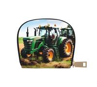 JEJEA Company Farm - Cartera para tarjetas de crédito con estampado de tractor de granja, cartera pequeña con cremallera, tarjetero de cuero, White, Talla única
