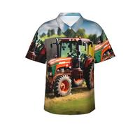 JEJEA Company Farm Tractors - Camisa hawaiana con estampado de tractores para hombre, manga corta con botones, camisas de playa de verano, camiseta cubana casual, Negro, L