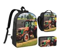 JEJEA Company Farm Tractors - Mochila con estampado de tractores con fiambrera, juego 3 en 1, bolsa de almuerzo, bolsa de lápices de 17 pulgadas para viajes, Black, Talla única