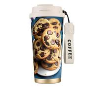 JEJEA Cookies Food - Tazas aisladas de acero inoxidable con estampado de galletas y chispas de chocolate, tazas de café de doble pared, taza de viaje de café para oficina en casa