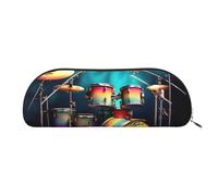 JEJEA Cool Drums Set - Estuche de piel con cremallera, estuche para lápices, estuche para lápices, bolsa para lápices, bolsa para cosméticos de maquillaje, Gold, Talla única, Neceser
