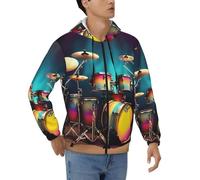 JEJEA Cool Drums Set - Sudadera gruesa con capucha y cremallera para hombre, de poliéster suave, con cremallera, tallas S-3XL, Negro, S