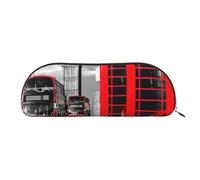 JEJEA England UK - Estuche de piel con estampado de teléfono de Londres retro con cremallera, estuche para lápices, bolsa para lápices, bolsa de cosméticos de maquillaje, Gold, Talla única, Neceser