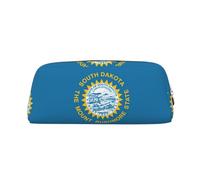 JEJEA Estuche de cuero con estampado de bandera de Dakota del Sur, estuche de lápices de gran capacidad, bolsa de papelería y bolsa de maquillaje versátil, Gold, Talla única, Neceser