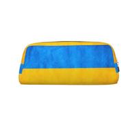 JEJEA Estuche de cuero con estampado de bandera de Ucrania, estuche de lápices de gran capacidad, bolsa de papelería y bolsa de maquillaje versátil, Gold, Talla única, Neceser