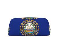 JEJEA Estuche de cuero con estampado de bandera del estado de New Hampshire, gran capacidad, bolsa de papelería para bolígrafos, bolsa de maquillaje versátil, Dorado, One Size, Neceser