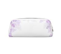 JEJEA Estuche de cuero con estampado de flores lilas en flor para lápices, gran capacidad, bolsa de papelería y bolsa de maquillaje versátil, Gold, Talla única, Neceser