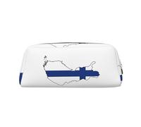 JEJEA Estuche de cuero con estampado de mapa de bandera finlandesa, estuche de lápices de gran capacidad, bolsa de maquillaje versátil, color dorado, talla única, bolsa de aseo, Dorado, One Size,