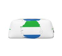 JEJEA Estuche de cuero con estampado de mapa de la bandera de Sierra Leona, estuche de lápices de gran capacidad, bolsa de maquillaje versátil, Gold, Talla única, Neceser