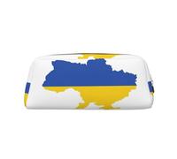 JEJEA Estuche de cuero con estampado de mapa de la bandera de Ucrania, estuche de lápices de gran capacidad, bolsa de papelería y bolsa de maquillaje versátil, Dorado, One Size, Neceser
