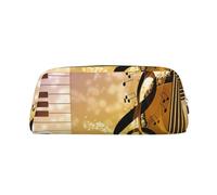 JEJEA Estuche de cuero con estampado de notas musicales de violín y piano, estuche de gran capacidad, bolsa de papelería para bolígrafos, bolsa de maquillaje versátil, Gold, Talla única, Neceser