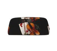 JEJEA Estuche de cuero con estampado de partituras de violín, estuche de lápices de gran capacidad, bolsa para bolígrafos de papelería, bolsa de maquillaje versátil, Gold, Talla única, Neceser