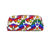JEJEA Estuche de piel con estampado de corazones de orgullo gay de colores arcoíris, gran capacidad, bolsa de papelería para bolígrafos, bolsa de maquillaje versátil, Gold, Talla única, Neceser