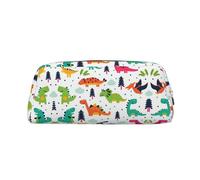 JEJEA Estuche de piel con estampado de dinosaurios coloridos, gran capacidad, bolsa de papelería para bolígrafos, bolsa de maquillaje versátil, Silver, Talla única, Neceser