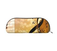 JEJEA Estuche de piel con estampado de notas musicales de piano y violín con cremallera, estuche para lápices, bolsa para lápices, bolsa para cosméticos de maquillaje, Gold, Talla única, Neceser