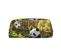 JEJEA Estuche de piel con estampado de panda, gran capacidad, bolsa de papelería para bolígrafos, bolsa de maquillaje versátil, Gold, Talla única, Neceser