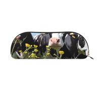 JEJEA Estuche de piel con estampado de vacas blancas y negras con cremallera, estuche para lápices, bolsa para lápices, bolsa de cosméticos de maquillaje, Gold, Talla única, Neceser
