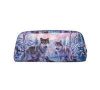JEJEA Estuche de piel con estampado familiar de lobos, gran capacidad, bolsa de papelería para bolígrafos, bolsa de maquillaje versátil, Silver, Talla única, Neceser