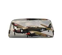 JEJEA Estuche de piel con impresión de avión de la Segunda Guerra Mundial 2, estándar a escala 2_00x, estuche de lápices de gran capacidad, bolsa de maquillaje versátil, Gold, Talla única, Neceser