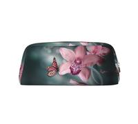 JEJEA Estuche de piel suave con estampado de flores de orquídea y mariposas, estuche de lápices de gran capacidad, bolsa de maquillaje versátil, Dorado, One Size, Neceser