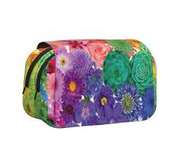 JEJEA Estuche organizador multiusos con estampado de flores de arco iris para lápices y maquillaje para adolescentes, Black, Talla única, Neceser