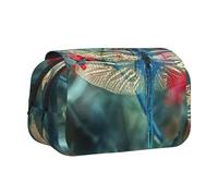 JEJEA Estuche organizador multiusos con estampado de libélula en la flor para lápices, maquillaje, para adolescentes, Black, Talla única, Neceser